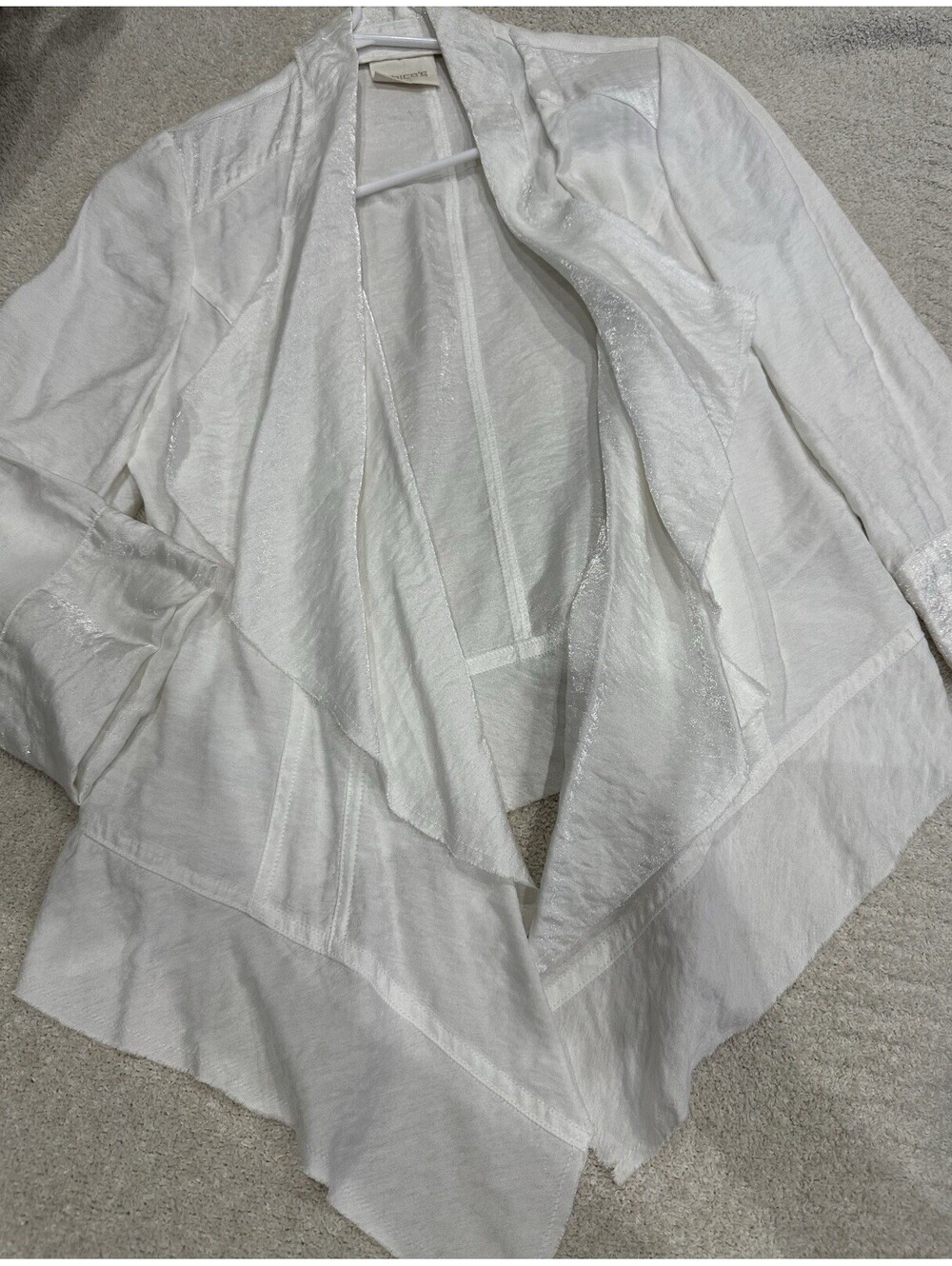 Chico's Women’s 0 White Open Front Ruffle Collar Lightweight Short Jacket